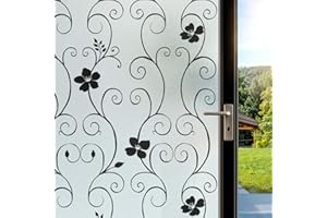 DIFIT Pellicola per Vetri Finestre Motivo Floreale 30x120cm, Pellicola Adesiva per Vetri Autoadesive Elettrostatica Anti-UV Satinata Decorative Pellicola Privacy Finestre per Casa, Fiore Nero