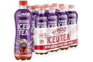TY.PHOO Typhoo • Iced Tea • Mango Flavour • 500ml x 12 • Ready-to-Drink Ice Tea • Juicy & Bursting with Flavour • Made with Northumbrian Spring Water & Real Fruit Juice in the UK • Low Calorie