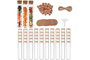FEBSOW Reagenzgläser mit Korken, 15x100mm(13ml), Reagenzglas Kunststoff mit Kraftpapieranhänger, Hanfseil, Trichter, Reagenzglasgefäße für DIY Craft Candy Liquids Spices Blumen (50 Stück(Kunststoff))