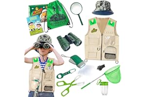 ESSENSON Draussen Forscherset & Bug Catcher Kit mit Kinder Weste, Fernglas, Lupe, Schmetterlingsnetz, Hut und Rucksack, Adventurer Set Geschenke für 3-10 Jahre Junge Spielzeug