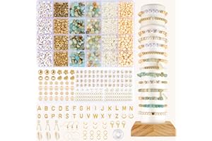 EUES Natürliche Amazonit Perlen für Armbänder, Edelstein Perlen Kit, Naturstein Perlen Set mit Holzperlen, Boho Armbänder Selber Machen für DIY Schmuck Perlen Bracelet Making Kit, Partys, Weihnachten