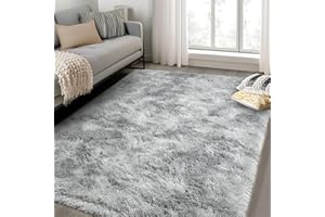 ASIinnsy Area Rugs Soft Fluffy Shaggy Rugs Living Room Grey Large Modern Plush Rug High Pile Non-Slip Bedroom Carpet Floor Mat Nursery Bedside Rug (Grey White, 120 x 160 cm)