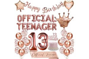 FSADASY 13th Birthday Decorations for Girl 42Pcs Rose Gold Official Teenager Birthday Balloons - 13 Year Old Birthday Party Supplies Official Teenager Banner, Sash, Cake Topper