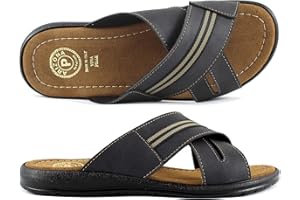 Arizona Ciabatte Uomo Vera Pelle - Made in Italy Tomaia Incrociata Antiscivolo Aperte Nero