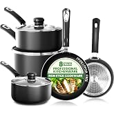 KICHLY Juego de 5 ollas cocina, sartenes y ollas 20cm, 28cm juego de ollas y sartenes con Tapas 20cm, 18cm, Cacerola de Induc
