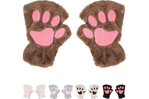 HILEYU Katzenpfotenhandschuhe Mädchen Niedliche Winterhandschuhe Warme Plüschhandschuhe Fäustlinge Fingerlose Pfotenhandschuhe Cartoon Tier Handwärmer für Winter Outdoor