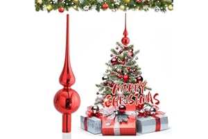 JOYUE Weihnachtsbaumspitze Glas Matt Christbaumspitze Rot 26 cm, Christbaumschmuck Spitze, Weihnachtsdeko Baumspitze Christmas Tree Topper, Weihnachtsbaum Stern Spitze