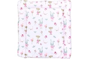 TupTam Baby Wickeltischauflage mit Baumwollbezug Gemustert, Farbe: Fuchs/Kaninchen/Rosa, Größe: 70 x 50 cm