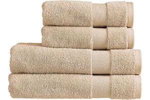 Christy Refresh Bathroom Towel Set | Set of 4 | 2 Bath 2 Hand | Quick Dry | Gentle Pastel Tones | Soft Absorbent Shower Towels | 100% Cotton 550GSM | Driftwood Brown