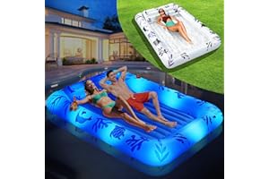 DeeprBetter Materassino Mare Gonfiabile, Solare Materassino Piscina Gonfiabile Adulti con Luci, 200 * 130CM Gonfiabile Mare Gigante con Cuscino Gonfiabile, Materassino Galleggiante con Portabevande