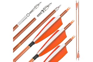SURWOLF 31 Zoll Carbonpfeil mit 4 Zoll Natürliche Feder 500 Jagdpfeile mit austauschbarer Pfeilspitze für Compound und Recurve-Bögen, 12/6 Stück