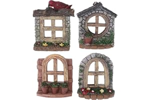 Happyyami 4 Piezas de Puerta de Jardín de Hadas Miniaturas Puerta de Resina de Hadas Puerta de GNOME Ventana Mini Banco Puerta Estatua Ornamentos DIY Jardín Casa de Muñecas para Casa Tienda