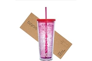 bzyoo SIP Gobelet en plastique à double paroi avec couvercle et paille - 710 ml - Réutilisable - Parfait pour le bureau, la piscine, les fêtes - Cadeau pour elle et lui - Couleur : rose et violet