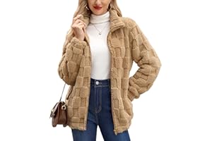 Mainfini Women Teddy Fleece Jackets Sweatshirts Warm Casual Warm Shirt Full Zip Jacket with Pockets for Winter S-XXL