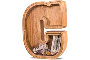 JOOMLAFLY Wooden Letter Piggy Bank for Kids - Personalized Initial Coin Bank for Boys and Girls