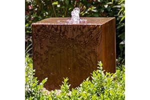KÖHKO® Würfelbrunnen „Peru“ Höhe 49 cm Gartenbrunnen 31004 aus Cortenstahl mit LED-Beleuchtung