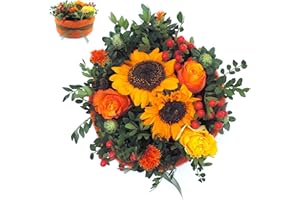 Arteks Blumen Blumenstrauß Blumentorte Größe L-XXL Blütenzauber Bunte Blumentorten mit Filz Stoff kostenloser Glückwunschkarte XXL (Sonnenschein orange)