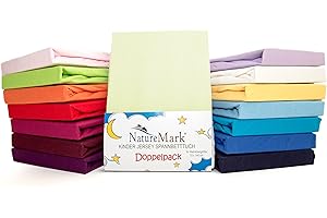 ‎NATUREMARK 2er Sparpack Kinder Spannbettlaken Jersey 100% Baumwolle für Kinderbettmatratzen ÖKO Tex Geprüft- Gr. 70 x 140 cm, Creme / Naturweiß