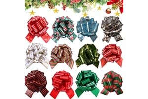 Chexin 12 sztuk kokardek bożonarodzeniowych z kokardką, dekoracja choinkowa, duże kokardki do ciągnięcia, duża wstążka prezentowa na wieńce, prezenty, kosze, bukiety kwiatów, słodycze