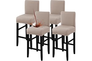 Fuloon vattentätt barstolöverdrag med ryggstöd, set om 4 | Avtagbar, tvättbar, stretch jacquard, hög barstol stolskydd, för m