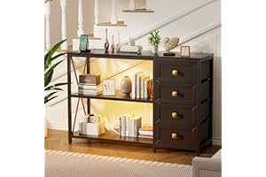 Lvifur Armadio da cucina con 3 cassetti, armadio a buffet da cucina con prese, credenza con molto spazio, tavolo consolle con luce LED per soggiorno, cucina, sala da pranzo