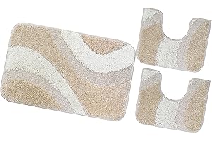 emmevi Tappeto Bagno Parure Set 3 Pezzi Morbido Shaggy Antiscivolo Lavabile mod.EVIA SET 3 PEZZI BEIGE