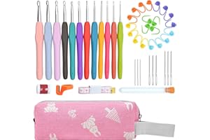 Sciphylia Uncinetti Set 45 Pezzi Ergonomici kit uncinetto in Alluminio Multicolore Kit Ferri Per Maglieria per Gli Amanti Dell'uncinetto Principiante con Custodia e Altri Accessori, Rosa Rossa
