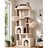 Globlazer C64 Tree Scratcher Beige Stable 163 cm Scratcher for Large Cats | Huge Padded Platform 2 Large Nests 2 Basket 4 Pos