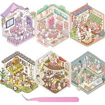 Afufu Autocollants 3D Maison DIY - 20 Scènes Miniatures Réutilisables (boulangerie, Bibliothèque...) - Activité Créative Pour Enfants Et Adultes