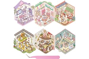 Wnqou 6 juegos de pegatinas 3D para casa, 3D magia simulada en el aula mágica, juego de escena en miniatura, lindo libro de escena de dibujos animados para adultos y niños, divertido sastrería tienda