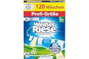 ‎WEIßER RIESE Weißer Riese Universal Pulver in Profi-Größe (120 Waschladungen), Waschpulver Großpackung für Industrie & Gewerbe, kalt-aktives Vollwaschmittel wirkt riesig stark gegen Flecken ab 20 °C