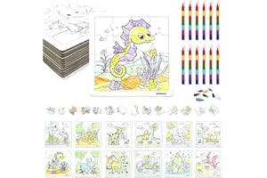 HahaMagic, 12PCS Puzzles zum Bemalen, mit 12 Stapelbare Wachsmalstifte (7 Farben in 1), Puzzles Selber Gestalten, geeignet als Kindergeburtstag Gastgeschenke und kleine geschenke für kinder