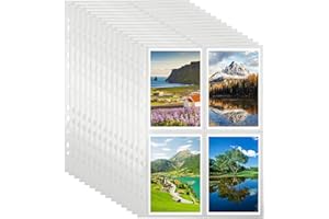 APACALI 100pcs Pochettes Transparentes pour Cartes Postales, 4 compartiments Protège Page Photo,Transparentes Perforées A4, Classeur d'album Transparent, 10,5 x 15,2cm