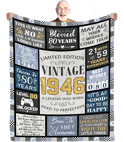 FJAUOQ Coperta per 80° compleanno per donne/uomini, 152,4 x 127 cm, decorazioni per 80° compleanno per donne/uomini, regali di compleanno del 1943 per donna/uomo di 80 anni, regali di 80° compleanno