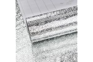 TOTIO Silberne selbstklebende Tapete Aluminiumfolienoptik Wasser- und fettbeständige Wandaufkleber Metallisches Gefühl Hitzebeständigkeit 40CMx9M Küche Arbeitsplatte Herd Backsplash Abdeckung