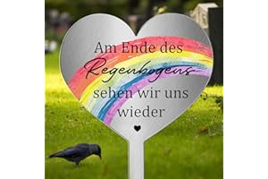 Photect Palo da Tomba di Cuore in Metallo con Scritta Am Ende des Regenbogens Sehen Wir Uns Wieder Decorazione della Tomba de Cuore Decorazione Tombale Resistente alle Intemperie e al Gelo
