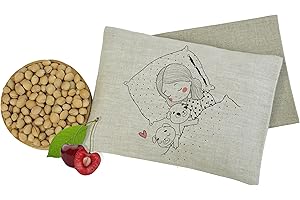 MARKUS Linen Coussin Chauffant en Noyaux de Cerises pour Bébés, Enfants - Micro-ondes, Four - Coussin à Grains avec Housse en Lin - Bouillotte Sèche avec Motif de Fille - Petit - 12x18 cm