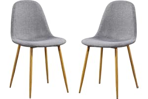 Charles Jacobs 2 x Modern Dining Chairs with Oak Effect Legs - Grey Fabric