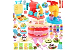 Crelloci 4 in 1 Color Dough Set Kitchen Creations with Ice Cream, Cake, Noodle, Hamburger Maker Machine , Creative Arts Crafts Play Food Toys Dough Tools Kit for Kids Toddlers Ages 3+ , 24 Dough