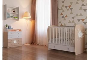 Polini Kids Kinderzimmer French Teddy weiß pastell Kinderbett mit Wickelkommode