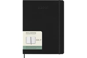 Moleskine Veckoplanerare 2026 2027 – 18 månaders dagbok med anteckningsutrymme, hårt omslag och elastisk stängning, svart fär