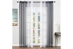 ‎TOPFINEL Topfinel Schwarze Vorhänge Gardinen mit Farbverlauf Kinderzimmer Gardine Halbtransparen Ösen Gardinen Wohnzimmer Modern Voile Curtains Living Room Ösenvorhang Fensterschals 140x260 cm