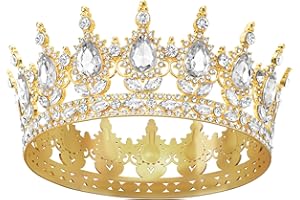 DRESHOW Volle Runde Mädchen Tiara Königin Krone Damen Brautkrone Diadem Kristall Barock Tiara Sparkly Strass Prinzessin Karneval Kopfschmuck für Hochzeit Prom Geburtstag Party