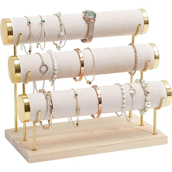 Présentoir Porte-bijoux Rangement Bijoux 3 Barres Colliers Bracelets Montres Revetement En Velours Grande Capacite Noir 87292583