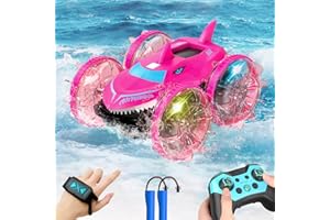 AYIQUTY Amphibienfahrzeug Ferngesteuertes Auto, Gestensensor Wasserdicht RC Stunt Auto mit Lichtern 2,4 GHz 360° Wasser Spielzeug Geschenke für Kinder Jungen Mädchen von 3–12 Jahren (Rosa)