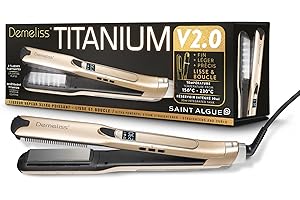 Demeliss - Lisseur Vapeur Titanium V2.0 - Plaques Flottantes Fines, Légères et Ergonomiques - Vapeur Ultra Puissante - Fer à Vapeur 2 en 1 Lisseur/Boucleur - Tous Types de Cheveux