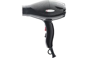 GAMMAPIU' Sèche-Cheveux Professionnel E-T.C. Light, Léger, Silencieux, Puissant, 3 Niveaux de Température, 2 Vitesses, 430g, Gril Enduit de Tourmaline, W 1800-2100 (Prise ITALIE, Noir brillant)