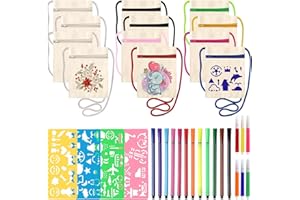 Votoko 12 Stück Stoffbeutel zum Bemalen für Kinder, 17 x 13 cm DIY Umhängegeldbeutel, Taschen zum Bemalen für Kinder Party, Schule, Geschenk
