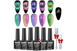 ‎MIZHSE MIZHSE Cat Eye UV Cel Nagellack Set 6 Farben 9D Cat Eye Gel Nail Polish Set mit 2 Magnet Cateye UV Gel Chamäleon Cateye Magnet UV Nagellack Glitzer Holografischer Tränken Gel Nagel Set Maniküre 10ml