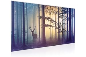 Runa Art Cuadro Decorativo Bosque ciervo 1 Parte Moderno Cuadro Lienzo no Tejido para Sala Niebla Azul 013412a